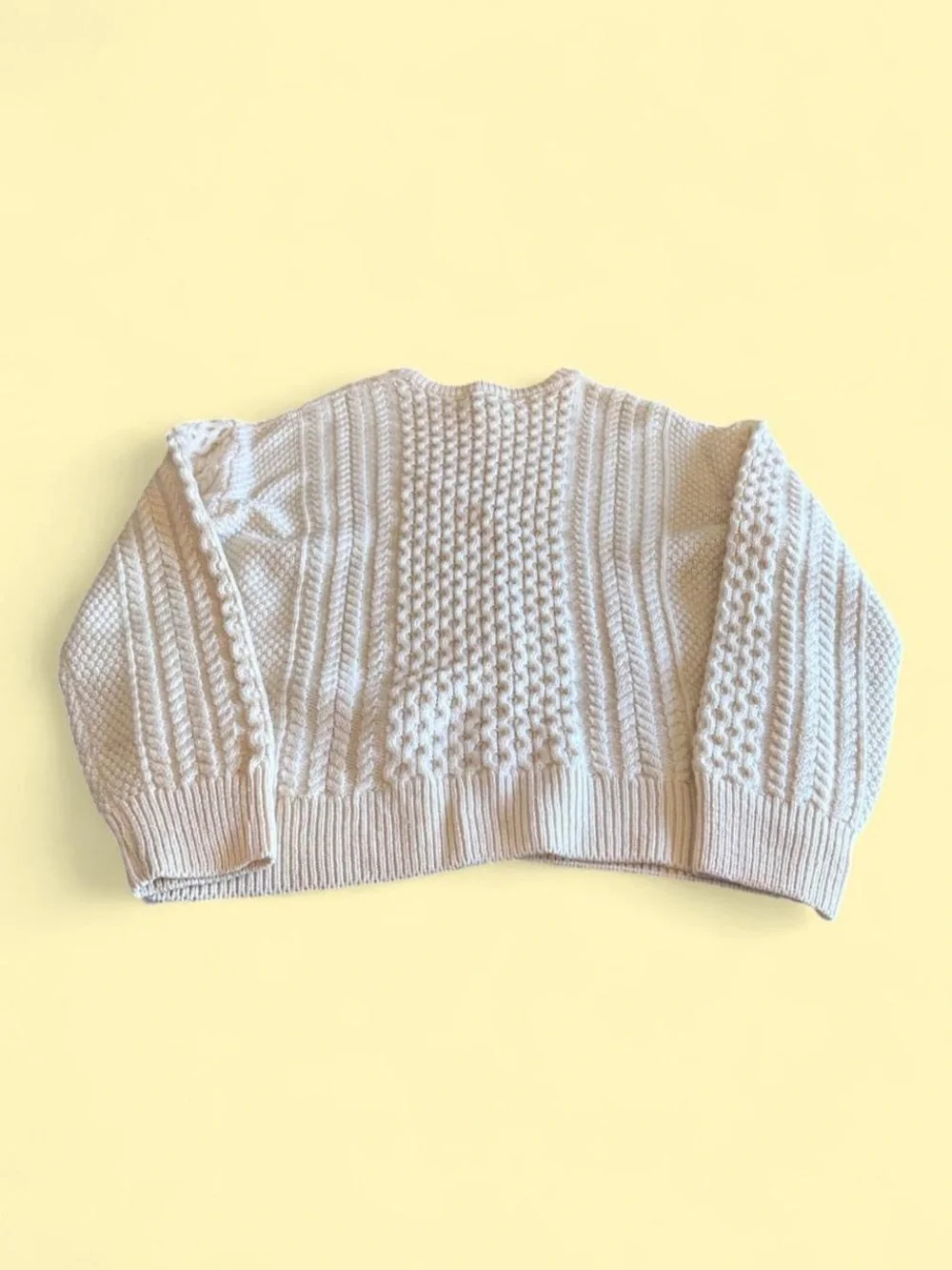 The Irish Store Aran Merino Wool Cable Knit Sweater Cream Men’s XL